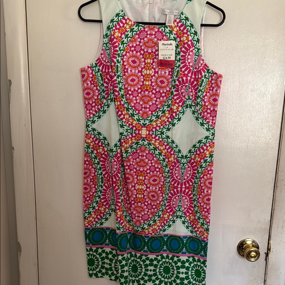 Vibrant Pink and Green Sleeveless Dress